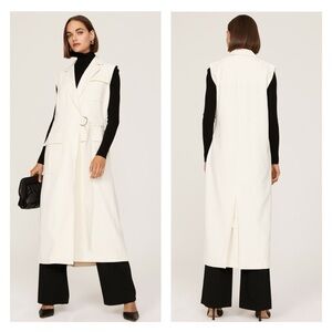 MARINA MASCONE vest long wrap cream white size small D-ring belt trench pockets